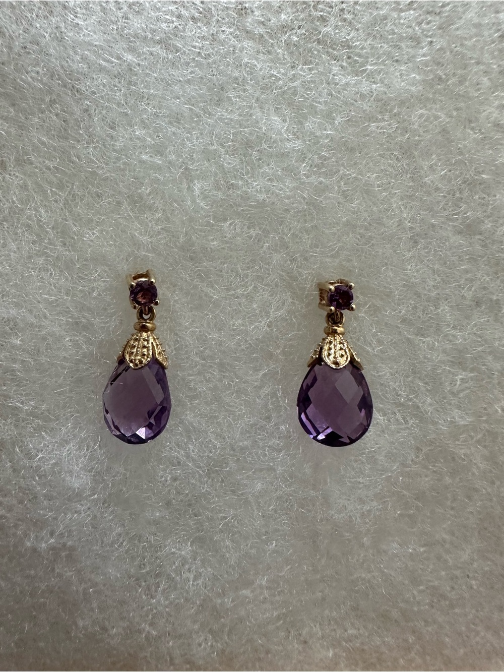 14K Gold Amethyst Briolette Teardrop Dangle Earrings Made in India